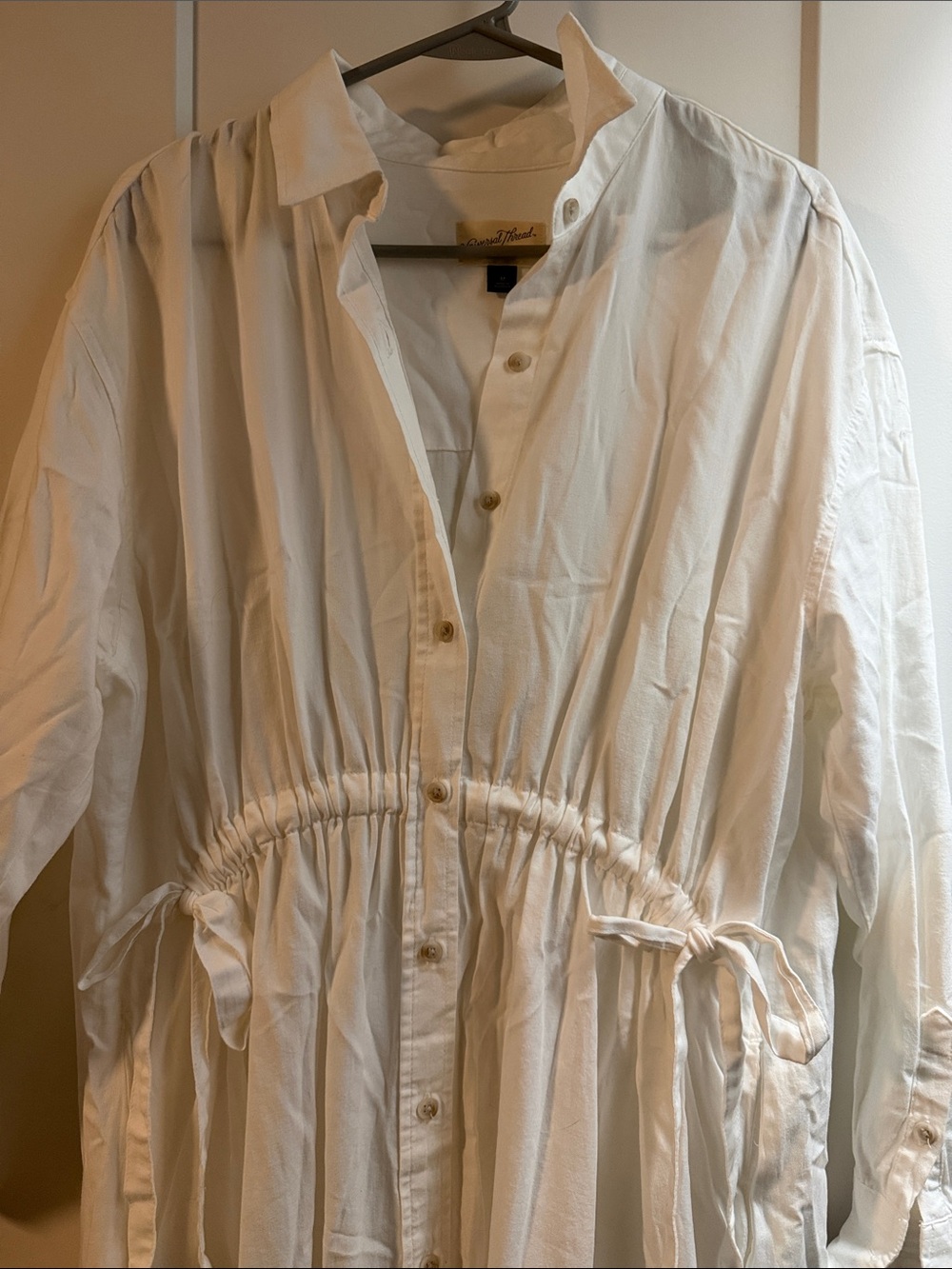 Universal Thread White Button-Front Shirt Dress With Tie Waist - Picture 2 of 4